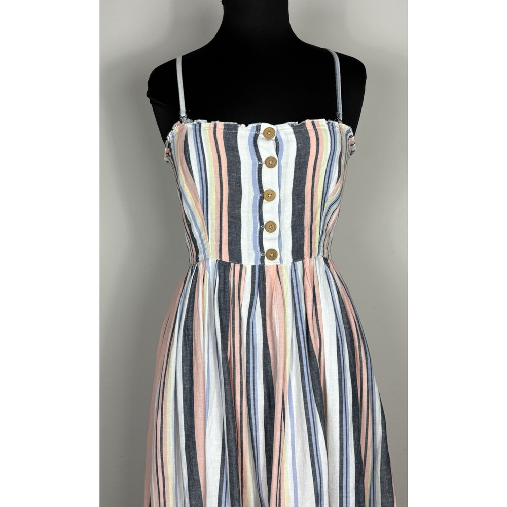Free People Lilah Midi Dress Large Striped Smocked Back Button Front Boho